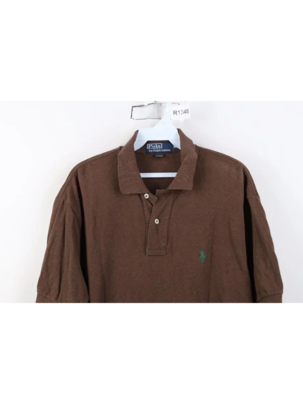 Vintage 90s Ralph Lauren Mens Medium Faded Cotton Knit Golf Polo Shirt Brown